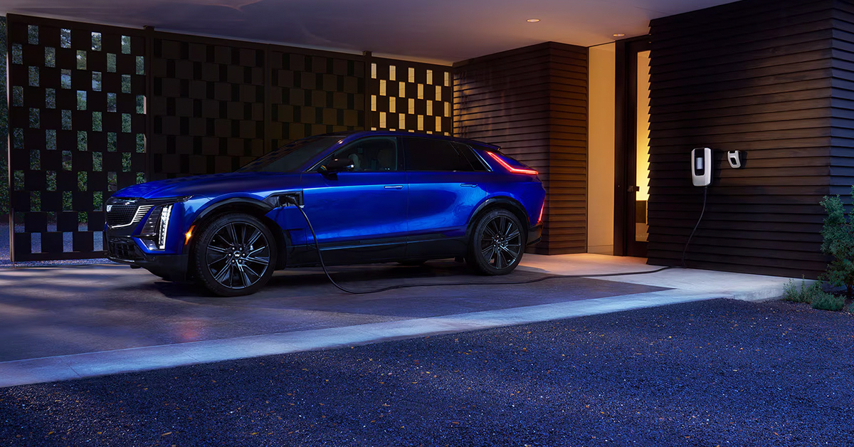 2025 Cadillac LYRIQ parked in a garage while charging