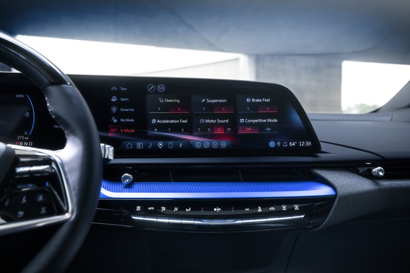 The 2026 OPTIQ-V Display Screen Displaying the V-Mode Settings | Crestview Cadillac of West Covina in West Covina CA