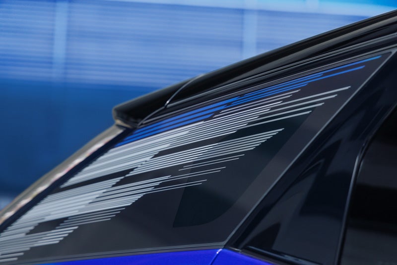 Close-up of the Modern Pattern on the 2026 OPTIQ-V Rear Quarter Glass | Crestview Cadillac of West Covina in West Covina CA